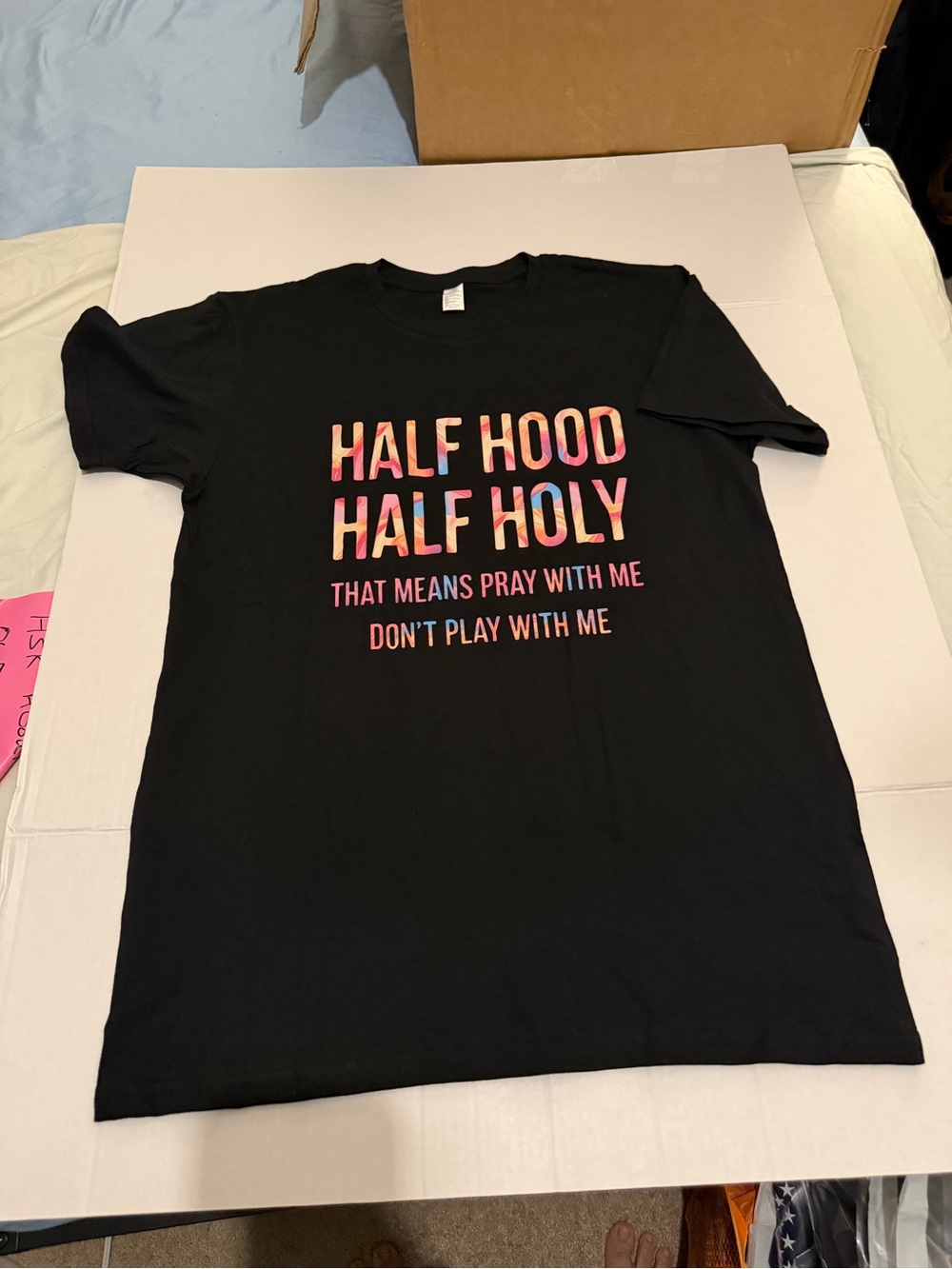 Med Black 'Half Hood Half Holy' Graphic Tee
